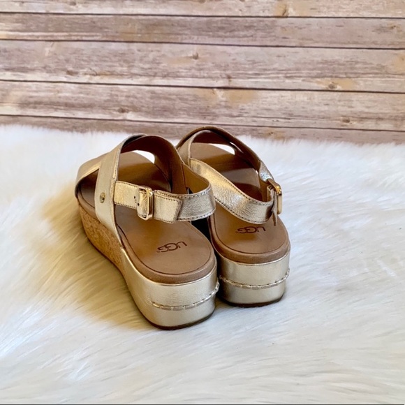 UGG Shoshana Metallic Light Gold Wedge Sandals - Picture 6 of 7